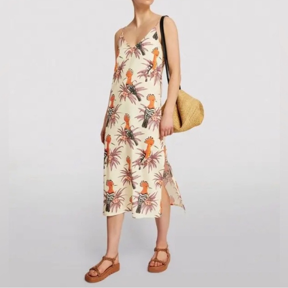 Desmond & Dempsey Nightdress Size M Cream Animal Print Tropical Slip Dress